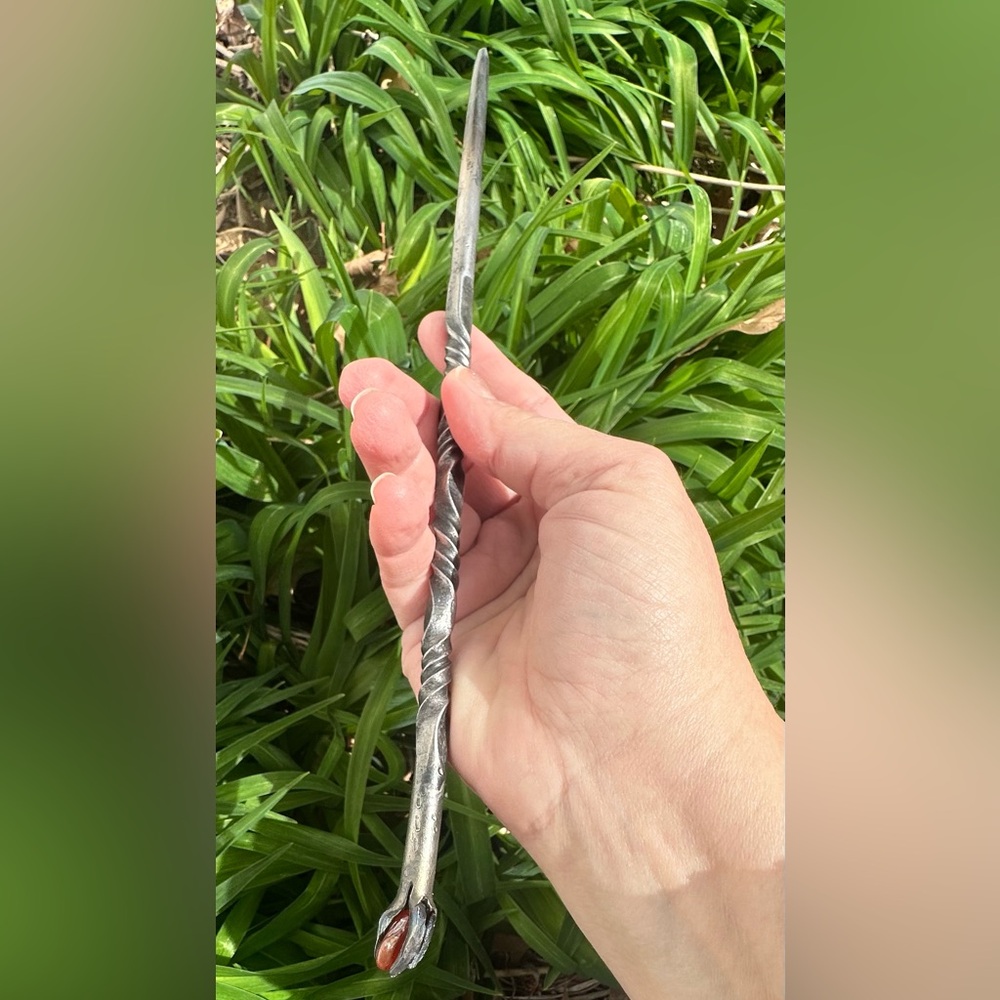 Artisan Hand-Forged Steel Magic Wand with Stone
